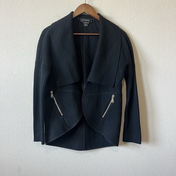 St. John Angora Wool Blend Jacket Sewn By Hand Black Luxe Cozy Elegance Sz P - Picture 11 of 11